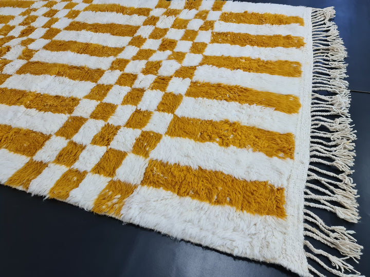 FABULOUS BENIOURAUN RUG, Sheep Wool Rug, Authentic Rug, Berber Mustard Carpet, Checkered Rug, Handmade Moroccan, Area Wool Rug, Bohemian Rug