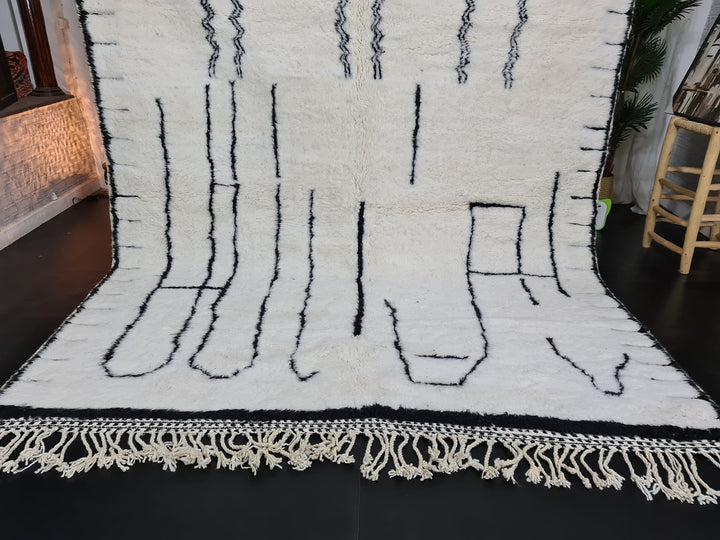 Beniourain Abstract Moroccan Rug  Tribal Area Rug  Woven Rug  Beni Ourain Rug  Wool Area Rug  Living Room Decor  White Carpet.