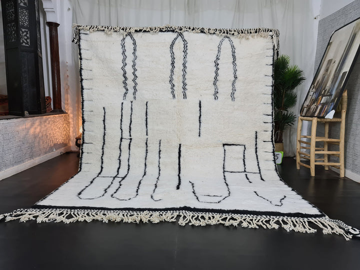 Beniourain Abstract Moroccan Rug  Tribal Area Rug  Woven Rug  Beni Ourain Rug  Wool Area Rug  Living Room Decor  White Carpet.