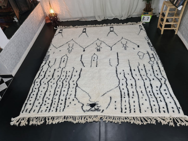 AMAZING Moroccan Rug, Custom Beni Ourain Rug, Abstract Rug, White Rug, Tribal Rug, Handwoven rug, Handmade Rug, Area Wool Rug, White Carpet