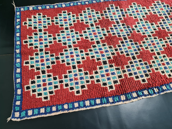 fabulous red  rug, handmade moroccan runner, boujaad berber rug, geometric rug, tribal berber nomad rug