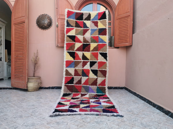  moroccan berber shaggy runner rug  feet . feet  colorful moroccan runner rug