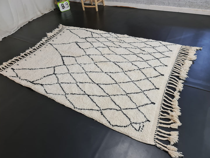 Fabulous Beni Ourain Rug, Moroccan Handmade Rug, Tribal Wool Carpet, Wool Rug, Beniourain Geometric Rug, White  Black Carpet, Bohemian Rug