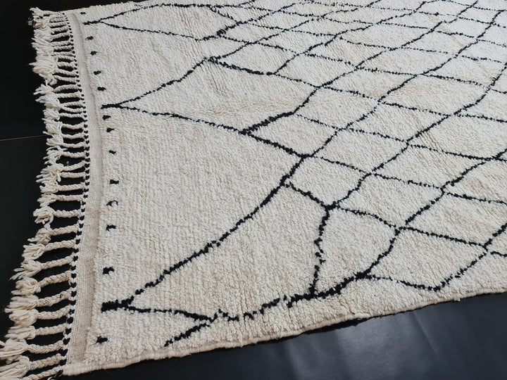 Fabulous Beni Ourain Rug, Moroccan Handmade Rug, Tribal Wool Carpet, Wool Rug, Beniourain Geometric Rug, White  Black Carpet, Bohemian Rug