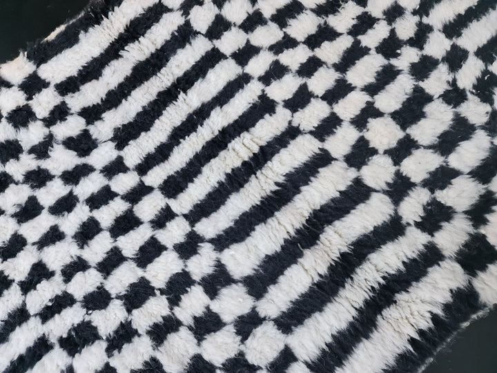 Checkered Beni Ourain Rug  Moroccan Rug Scandinavian Style Rug White and Black rug  Unique Handmade Moroccan Rug  Tapis Marocain.