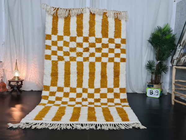 FABULOUS BENIOURAUN RUG, Sheep Wool Rug, Authentic Rug, Berber Mustard Carpet, Checkered Rug, Handmade Moroccan, Area Wool Rug, Bohemian Rug