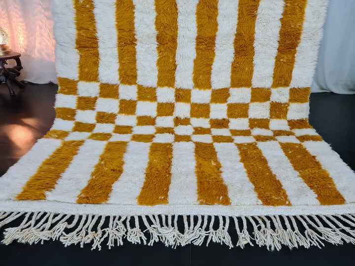 FABULOUS BENIOURAUN RUG, Sheep Wool Rug, Authentic Rug, Berber Mustard Carpet, Checkered Rug, Handmade Moroccan, Area Wool Rug, Bohemian Rug