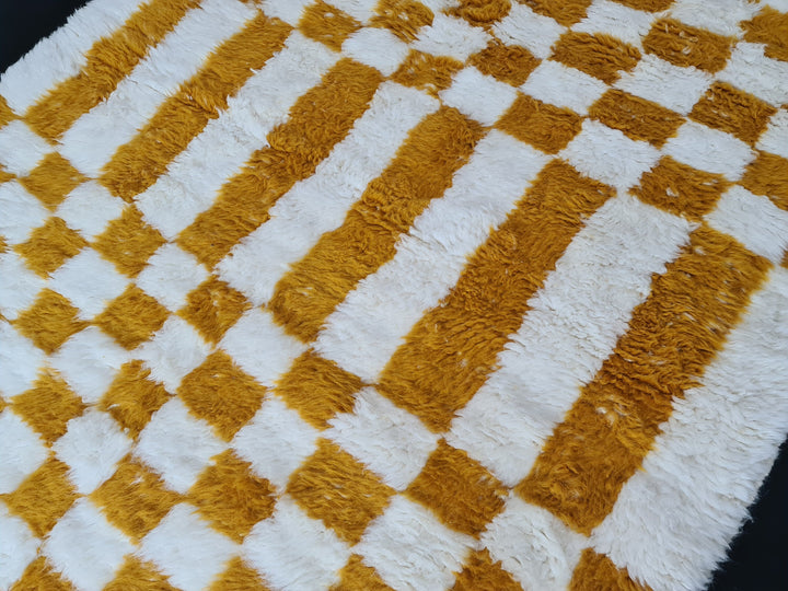 FABULOUS BENIOURAUN RUG, Sheep Wool Rug, Authentic Rug, Berber Mustard Carpet, Checkered Rug, Handmade Moroccan, Area Wool Rug, Bohemian Rug