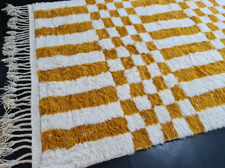 FABULOUS BENIOURAUN RUG, Sheep Wool Rug, Authentic Rug, Berber Mustard Carpet, Checkered Rug, Handmade Moroccan, Area Wool Rug, Bohemian Rug