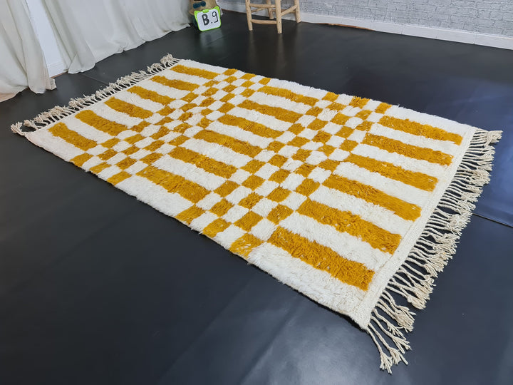 FABULOUS BENIOURAUN RUG, Sheep Wool Rug, Authentic Rug, Berber Mustard Carpet, Checkered Rug, Handmade Moroccan, Area Wool Rug, Bohemian Rug