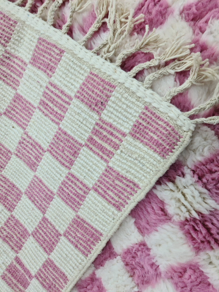 Moroccan Beniourain Checkered Rug  Scandinavian Area Rug  White and Pink Rug  Wool Area Rug  Handmade Wool Rug  Dining Room Decor