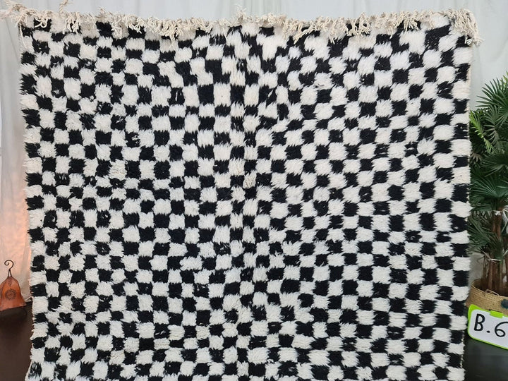 AMAZING BENIOURAIN RUG, Artistic Beni Ourain Rug, White  Black Rug, Checkered Rug, Berber Rug, Checkerboard Rug, Handmade Rug, Area Rug