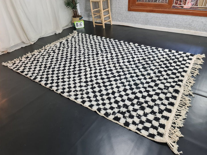 AMAZING BENIOURAIN RUG, Artistic Beni Ourain Rug, White  Black Rug, Checkered Rug, Berber Rug, Checkerboard Rug, Handmade Rug, Area Rug