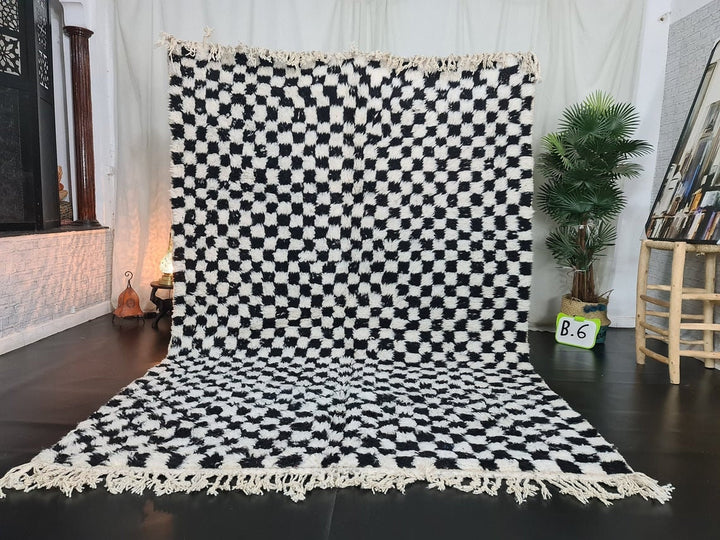 AMAZING BENIOURAIN RUG, Artistic Beni Ourain Rug, White  Black Rug, Checkered Rug, Berber Rug, Checkerboard Rug, Handmade Rug, Area Rug