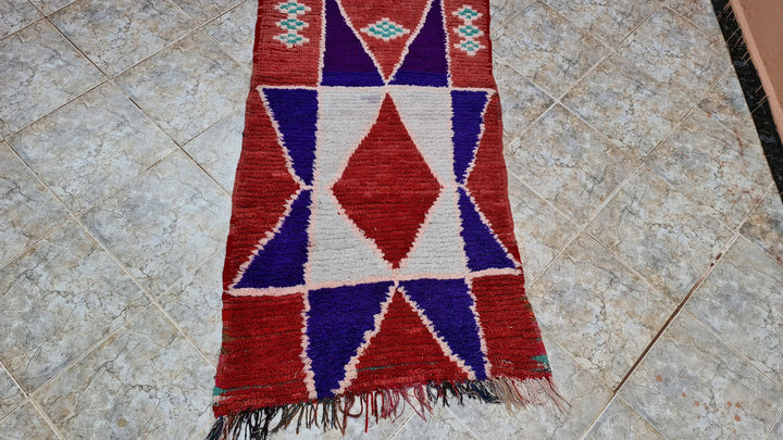 . feet . feet  moroccan berber shaggy runner rug black and orange wool checkered runner rug