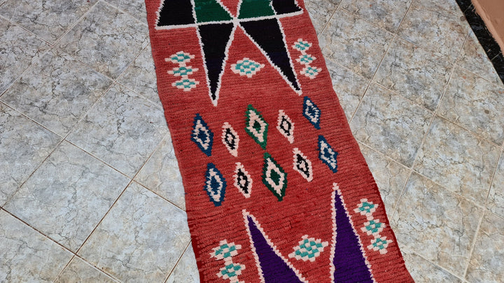 . feet . feet  moroccan berber shaggy runner rug black and orange wool checkered runner rug