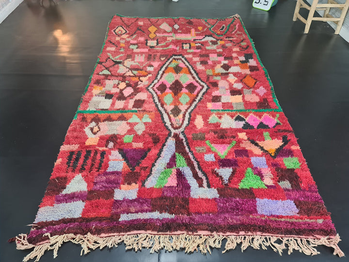 artistic moroccan rug, moroccan boujaad rug, red rug, authentic moroccan wool, abstract  rug, berber carpet, tapis marocain