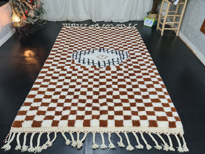 Checkered Beniourain Rug  Tribal Area Rug  Moroccan Woven Rug  Beni Ourain Rug  Wool Area Rug  Living Room Decor  Abstract Carpet.