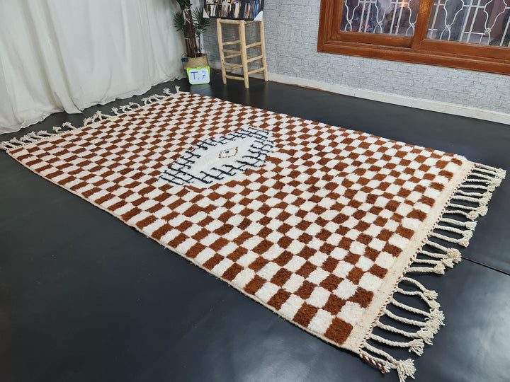 Checkered Beniourain Rug  Tribal Area Rug  Moroccan Woven Rug  Beni Ourain Rug  Wool Area Rug  Living Room Decor  Abstract Carpet.