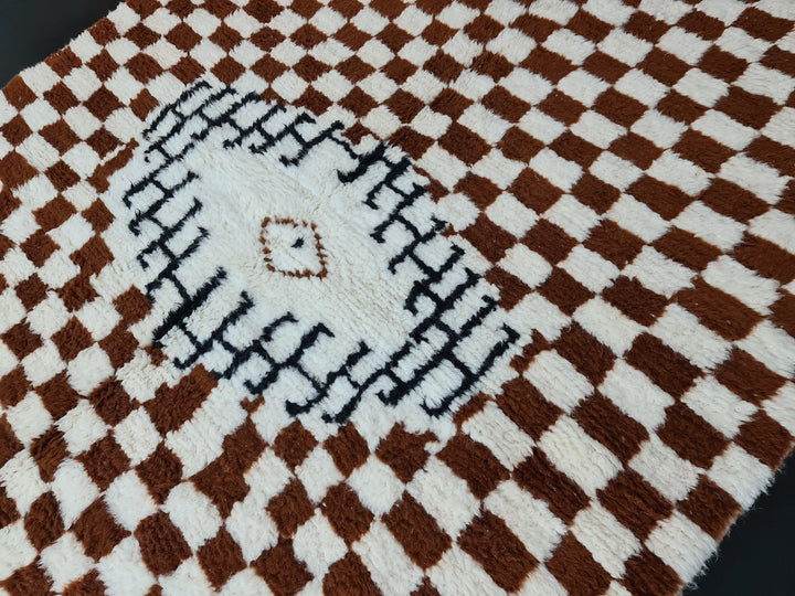 Checkered Beniourain Rug  Tribal Area Rug  Moroccan Woven Rug  Beni Ourain Rug  Wool Area Rug  Living Room Decor  Abstract Carpet.