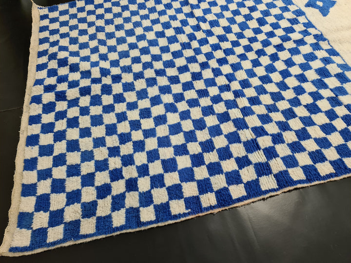 Beni Ourain Rug, Moroccan White  Blue Rug, Authentic Wool Rug, Checkered Carpet, Handmade Sheep Wool Rug, Scandinavian Carpet, Moroccan Rug