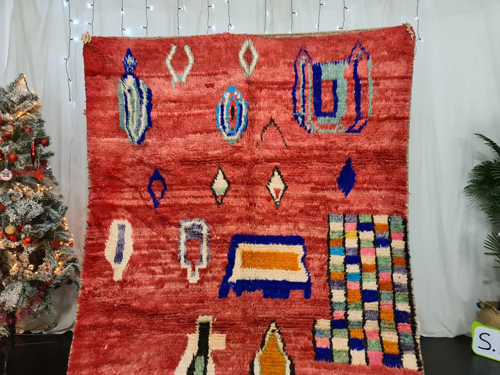 Abstract Moroccan rug , Handmade Boujaad Rug, Authentic Moroccan Rug, Berber Red Rug, Wool rug, Tapis Marocain, Teppich Marroko