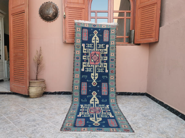  moroccan berber kilim runner rug . feet . feet  colorful moroccan runner rug