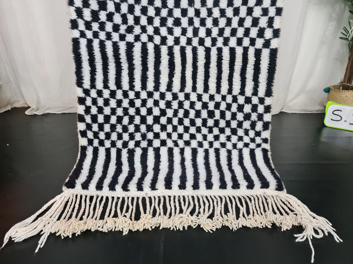 Moroccan Handmade Carpet , Black and white Beni Ourain Rug, Tribal Checkered Rug, Berber Wool Rug, Tapis berbere, Teppish Marokko,