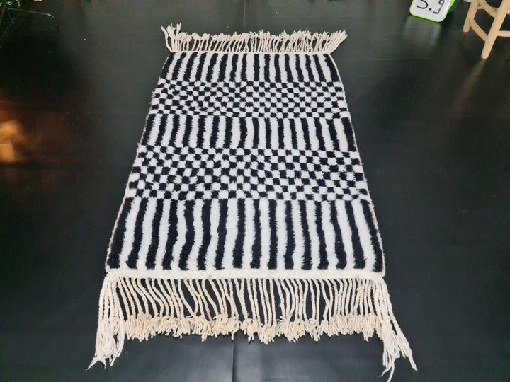 Moroccan Handmade Carpet , Black and white Beni Ourain Rug, Tribal Checkered Rug, Berber Wool Rug, Tapis berbere, Teppish Marokko,