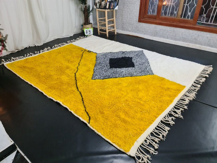 CUSTOM MOROCCAN RUG, Handmade Beni Ourain Rug, Mustard And White Rug, Abstract Rug, Handwoven Wool Rug, Area Rug, Bohemian Rug, Berber Rug .