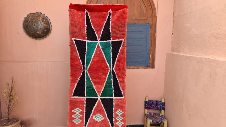 . feet . feet  moroccan berber shaggy runner rug black and orange wool checkered runner rug