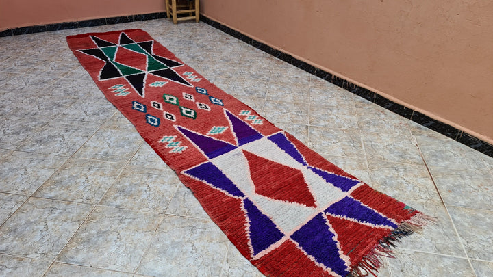 . feet . feet  moroccan berber shaggy runner rug black and orange wool checkered runner rug