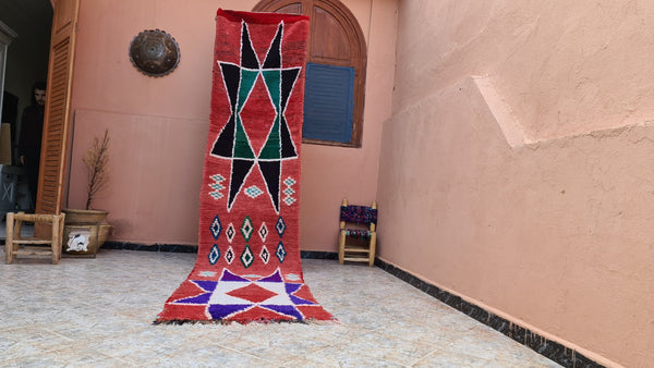 . feet . feet  moroccan berber shaggy runner rug black and orange wool checkered runner rug