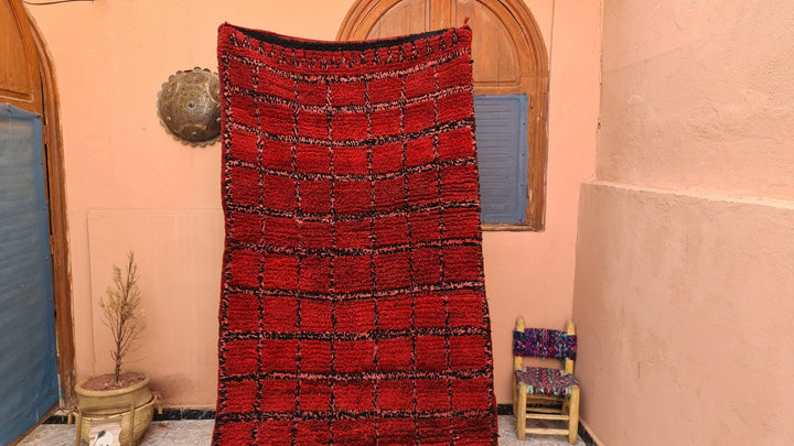 . feet . feet  moroccan berber shaggy runner rug black and red wool checkered runner rug