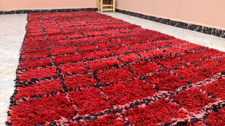 . feet . feet  moroccan berber shaggy runner rug black and red wool checkered runner rug