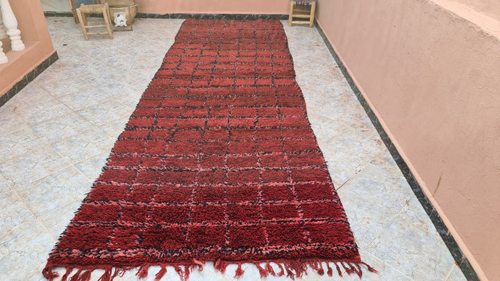 . feet . feet  moroccan berber shaggy runner rug black and red wool checkered runner rug