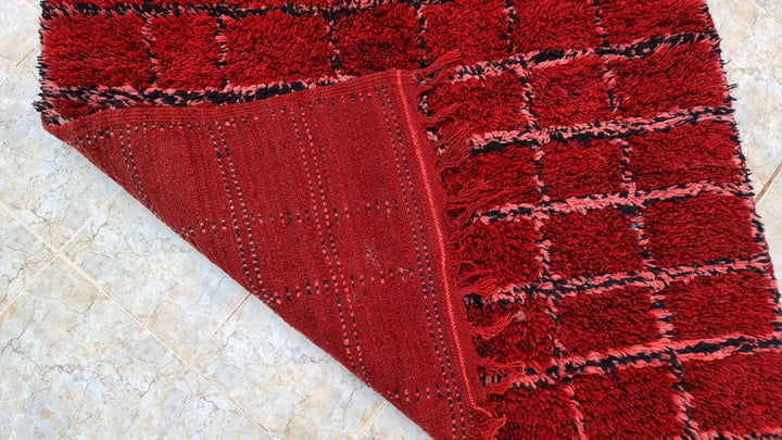 . feet . feet  moroccan berber shaggy runner rug black and red wool checkered runner rug