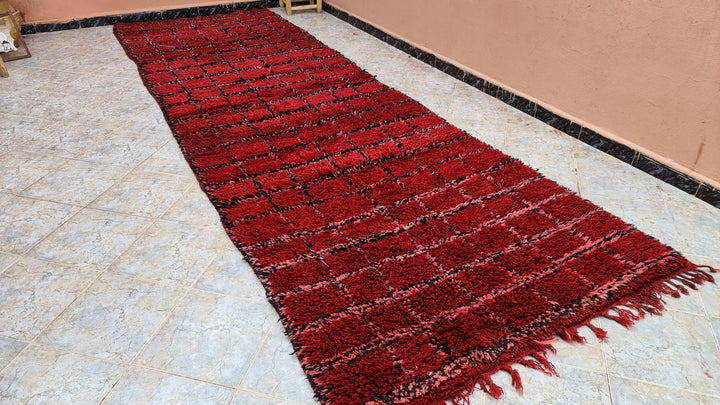 . feet . feet  moroccan berber shaggy runner rug black and red wool checkered runner rug