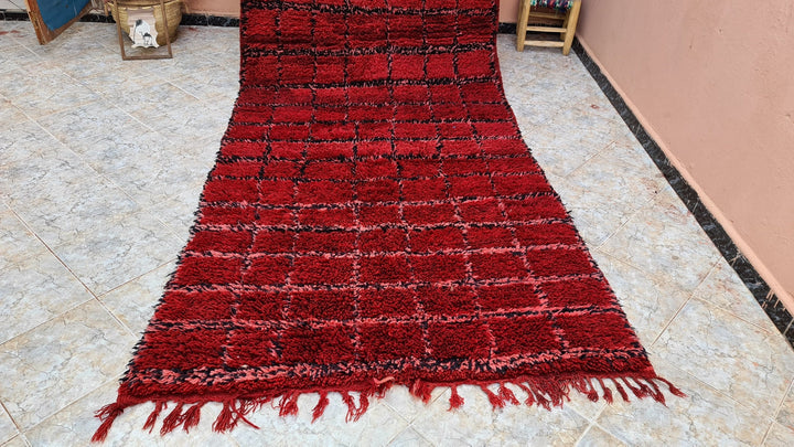 . feet . feet  moroccan berber shaggy runner rug black and red wool checkered runner rug