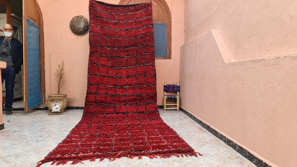 . feet . feet  moroccan berber shaggy runner rug black and red wool checkered runner rug