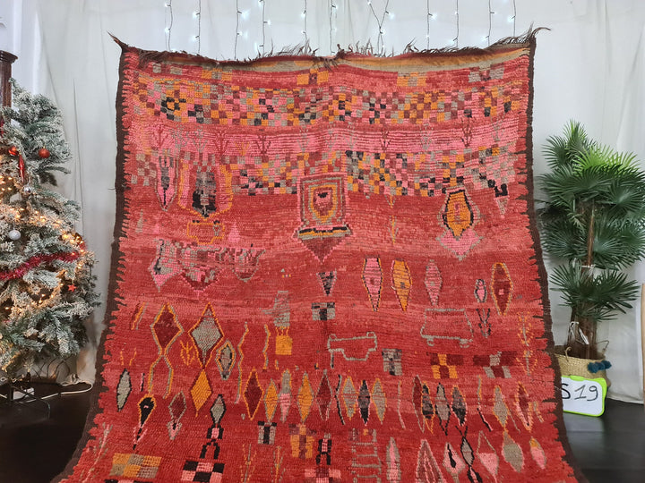  moroccan rug , handmade boujaad rug, abstract tribal carpet, berber red rug, tapis marocain, teppish marokko.