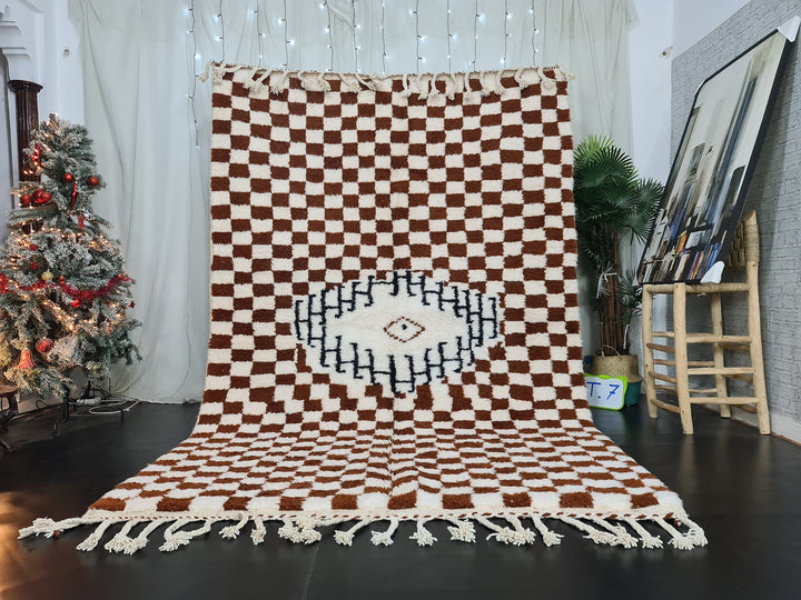 Checkered Beniourain Rug  Tribal Area Rug  Moroccan Woven Rug  Beni Ourain Rug  Wool Area Rug  Living Room Decor  Abstract Carpet.