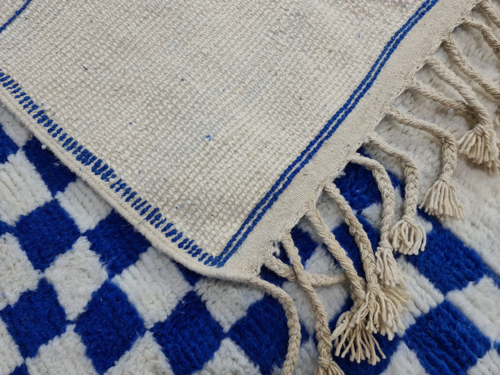 Beni Ourain Rug, Moroccan White  Blue Rug, Authentic Wool Rug, Checkered Carpet, Handmade Sheep Wool Rug, Scandinavian Carpet, Moroccan Rug