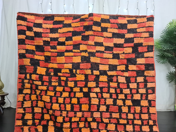 checkered  rug, handmade old rug , berber rug, bohemian tribal wool handmade rug, art deco rug, teppish marokko.