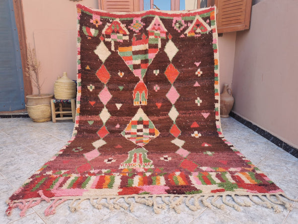 unique brown rug . feet  berber moroccan rug boujaad rug unique handknotted carpet  free shipping 