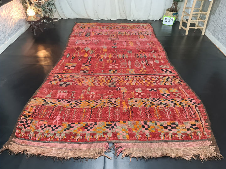  moroccan rug , handmade boujaad rug, abstract tribal carpet, berber red rug, tapis marocain, teppish marokko.