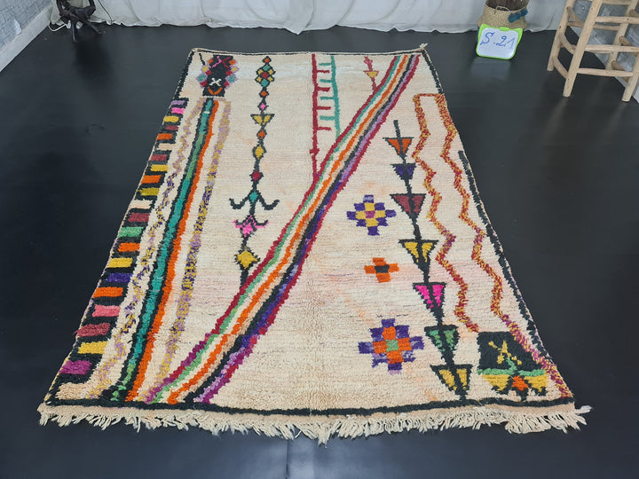 Abstract Berber Rug, Moroccan Boujaad Rug, Azilal Rug, Tribal Tatoos Rug, Authentic Handmade Carpet, Bohemian Rug.