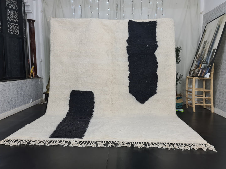 Handmade Moroccan rug , Beni Ourain Rug, Authentic Moroccan, White and Black Rug, Berber Abstract Carpet, Bohemian rug