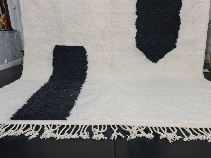 Handmade Moroccan rug , Beni Ourain Rug, Authentic Moroccan, White and Black Rug, Berber Abstract Carpet, Bohemian rug