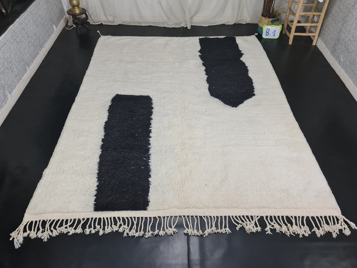 Handmade Moroccan rug , Beni Ourain Rug, Authentic Moroccan, White and Black Rug, Berber Abstract Carpet, Bohemian rug